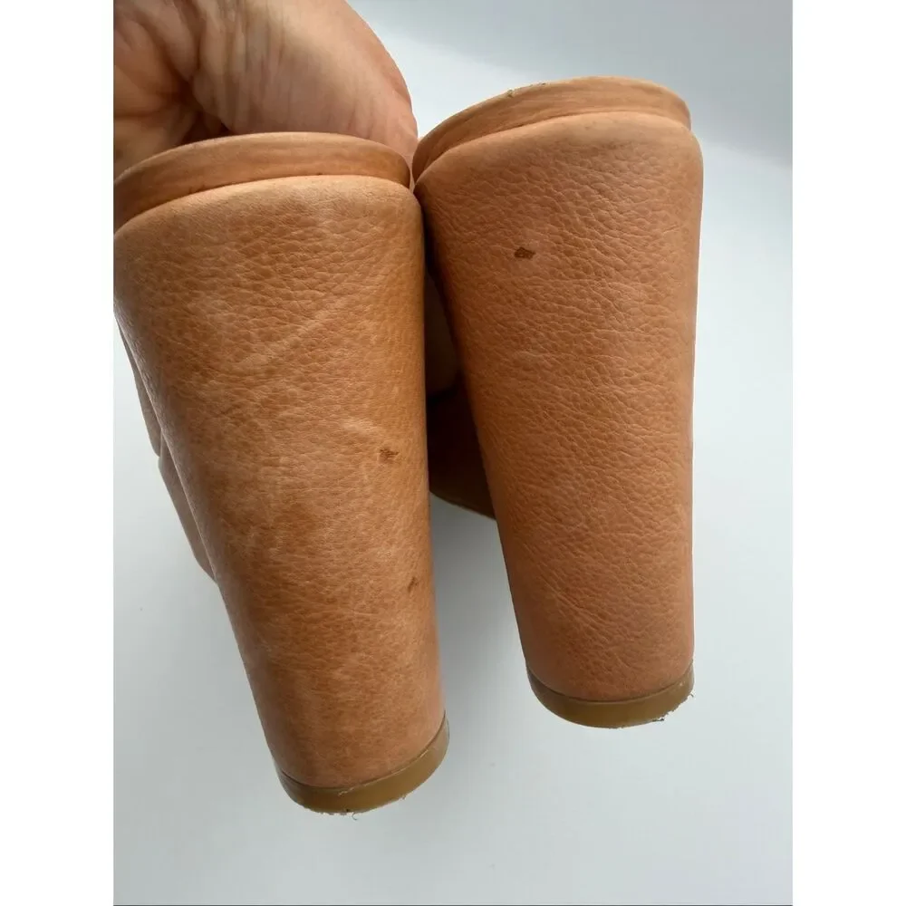 Stuart Weitzman Leather Platform Wedge Slide Sandals Tan Size 8 - Picture 6 of 12